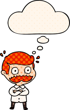 Çizgi roman tarzında bir insan tarafından çizilmiş, bıyıklı bir karikatür adamı şok etti.