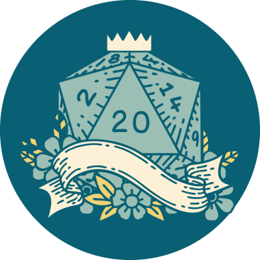 Retro Dövme Biçimi Doğal 20 D20 zar bir insan tarafından çizildi