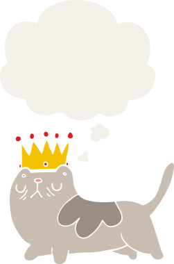 Düşünce baloncuğu insan tarafından çizilmiş kibirli çizgi film kedisi.