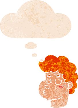 Düşünce baloncuğu ile çizgi film erkek yüzü bir insan tarafından çizilmiş grunge sıkıntılı retro desen