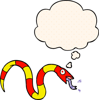 Çizgi roman tarzında düşünce balonu olan çizgi film yılanı insan tarafından çizilmiş.