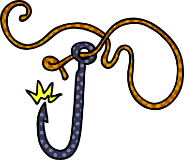 Bir insan tarafından çizilmiş keskin bir balık oltasının karalaması.