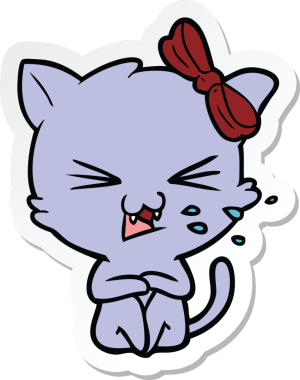 Bir insan tarafından çizilmiş çizgi film kedisinin çıkartması.