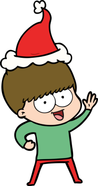 Bir insan tarafından çizilmiş Noel Baba şapkası takan bir çocuğun çizdiği mutlu el çizgisi.