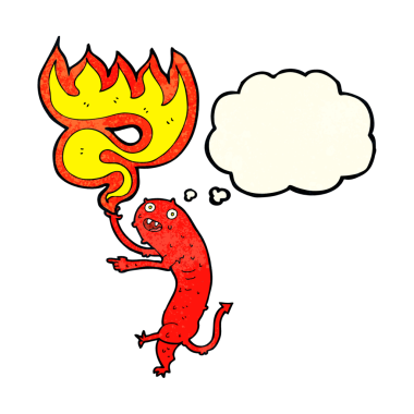 Düşünce baloncuğu insan tarafından çizilmiş küçük iğrenç bir canavar.