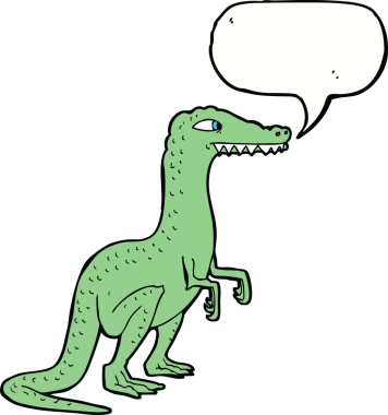 bir insan tarafından çizilmiş konuşma baloncuklu bir dinozor.