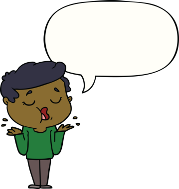 Bir insan tarafından çizilen konuşma baloncuğuyla konuşan ve omuz silken bir karikatürist.