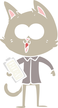 komik düz renkli çizgi film kedisi bir insan tarafından çizilmiş gömlek ve kravat giyiyor