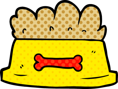 Bir insan tarafından çizilmiş bir kase köpek maması.