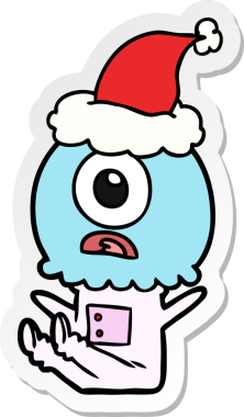 Bir insan tarafından çizilmiş Noel Baba şapkası giyen bir Tepegöz uzaylı uzay adamının el yazısı.