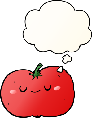 bir insan tarafından çizilmiş yumuşak eğimli düşünce baloncuklu çizgi film elması