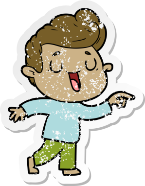 Bir insan tarafından çizilmiş mutlu bir çizgi film karakterinin sıkıntılı çıkartması.