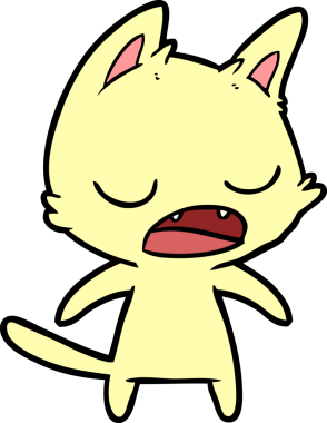 Bir insan tarafından çizilmiş konuşan kedi çizgi filmi.