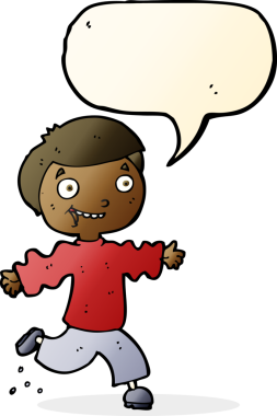 Bir insan tarafından çizilmiş konuşma balonu olan heyecanlı bir çocuk.