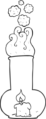 El yazısıyla çizilmiş siyah beyaz çizgi film eski cam lamba ve bir insan tarafından çizilmiş mum.