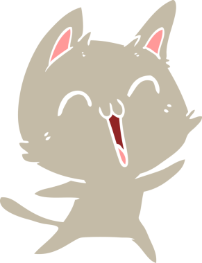 Bir insan tarafından çizilmiş mutlu düz renkli çizgi film kedisi