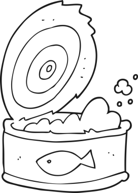 Bir insan tarafından çizilmiş siyah beyaz ton balığı konservesi.