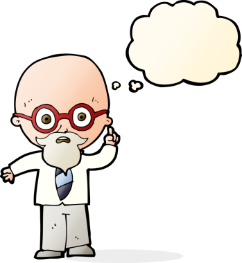Bir insan tarafından çizilmiş düşünce kabarcığı olan çizgi film profesörü.