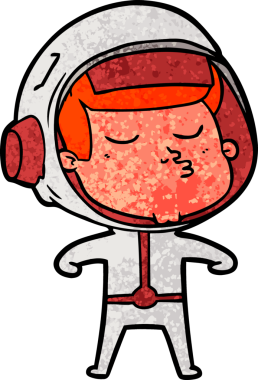 Bir insan tarafından çizilmiş kendine güvenen bir astronot çizgi filmi.