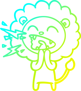 Bir insan tarafından çizilen kükreyen aslanın soğuk çizgi çizimi.