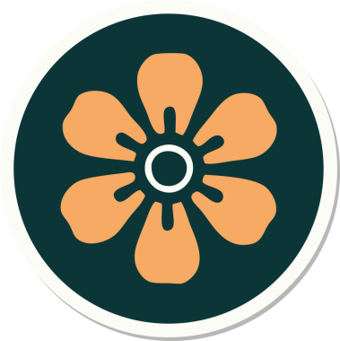 Bir insan tarafından çizilmiş geleneksel bir çiçek stiliyle dövme çıkartması.