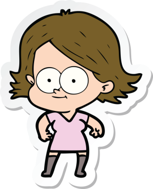 Bir insan tarafından çizilmiş mutlu bir çizgi film kızının çıkartması.