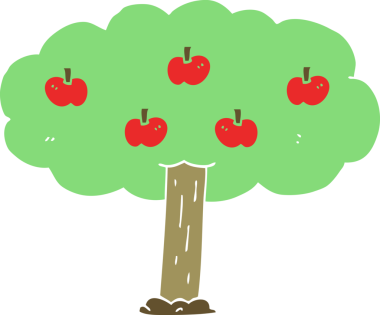 Bir insan tarafından çizilmiş düz renkli elma ağacı.