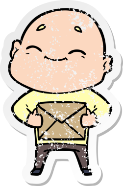 Bir insan tarafından çizilmiş mutlu, kel bir adamın sıkıntılı çıkartması.