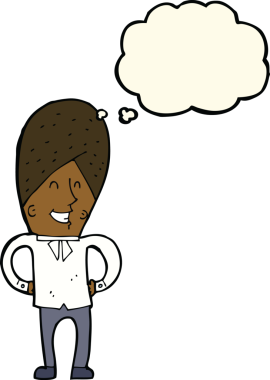 Bir insan tarafından çizilmiş düşünce balonlu mutlu adam çizgi filmi.