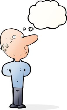 Bir insan tarafından çizilmiş düşünce balonlu kel bir adam.