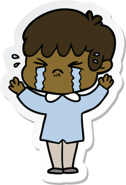 Bir insan tarafından çizilmiş ağlayan bir çizgi film çocuğunun çıkartması.