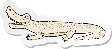 Bir insan tarafından çizilmiş mutlu timsah çizgi filminin kederli retro yapıştırması.