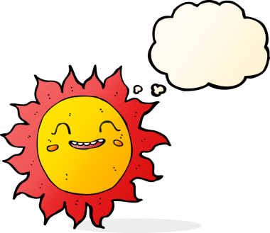 Bir insan tarafından çizilmiş düşünce baloncuklu mutlu güneş çizgi filmi