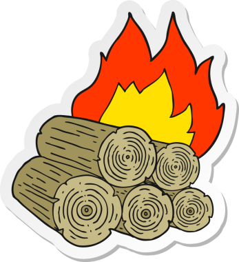 Bir insan tarafından çizilmiş yanan odunların çıkartması.