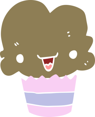 Yüzü bir insan tarafından çizilmiş düz renkli çizgi film keki.