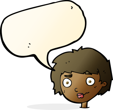 Bir insan tarafından çizilmiş konuşma balonu olan kafası karışık bir kadın çizgi filmi.