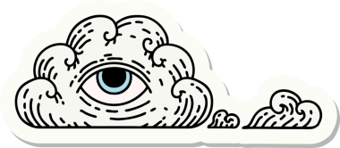 Her şeyi gören bir insan tarafından çizilmiş geleneksel bir dövme çıkartması.