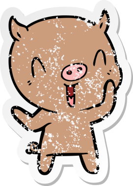 Bir insan tarafından çizilmiş mutlu çizgi film domuzunun sıkıntılı çıkartması.