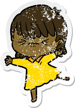 Stresli bir insan tarafından çizilmiş karikatür kızının sıkıntılı çıkartması.