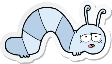 Bir insan tarafından çizilmiş yorgun bir tırtılın çıkartması.