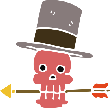 karikatür karalama kafatası ve bir insan tarafından çizilmiş ok