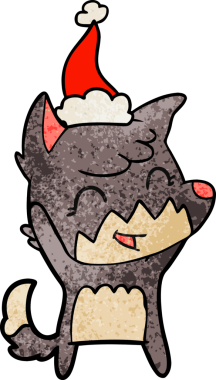 Bir insan tarafından çizilmiş Noel Baba şapkası giyen bir tilkinin çizilmiş mutlu el çizimi karikatürü.