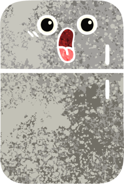 Bir insan tarafından çizilmiş buzdolabının retro çizim tarzı karikatürü.