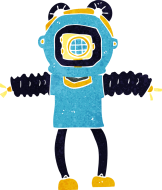 bir insan tarafından çizilmiş derin deniz dalgıcı çizgi filmi