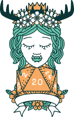 Retro Dövme Biçimli Ork karakteri bir insan tarafından çizilmiş 20 zar ile