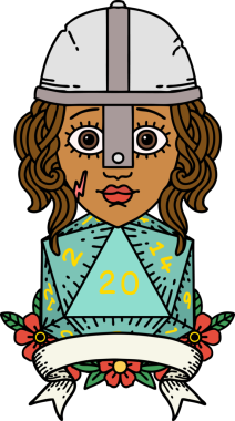 Retro Dövme Tarzı İnsan Savaşçısı Doğal 20 rulo ile Bir insan tarafından çizilmiş