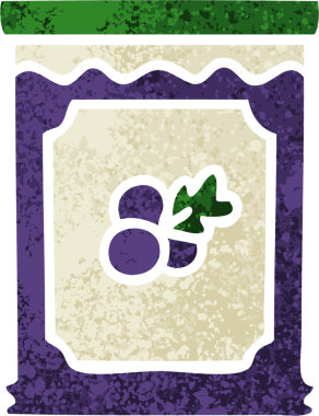 Retro illüstrasyon tarzı, bir insan tarafından çizilmiş yaban mersini reçeli.