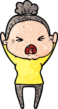 Bir insan tarafından çizilmiş kızgın yaşlı kadın çizgi filmi.