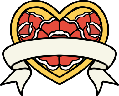 Geleneksel kalp şeklinde dövme ve bir insan tarafından çizilmiş çiçekli pankart.