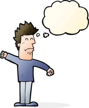 Bir insan tarafından çizilmiş düşünce baloncuğu olan stresli bir adam.